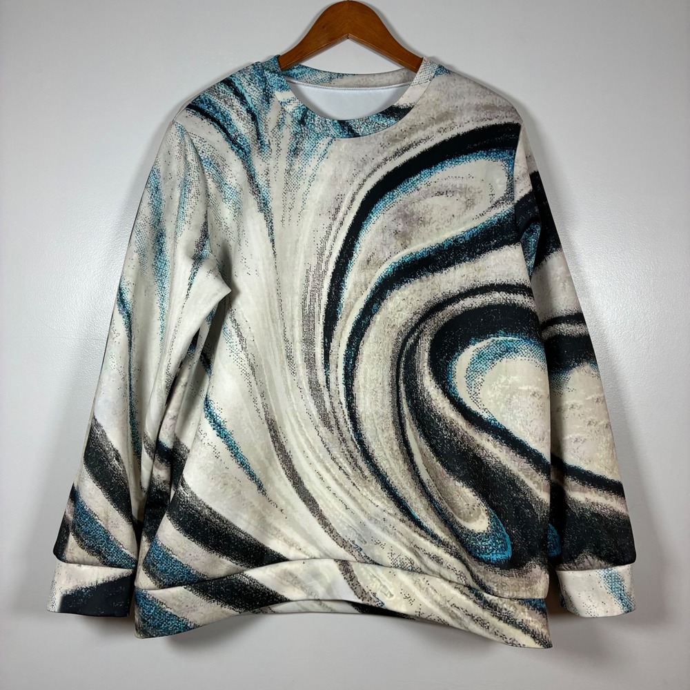 Sweatshirt 2XL Blue Marble Swirl Graphic Print Pullover Top Artistic Abstract